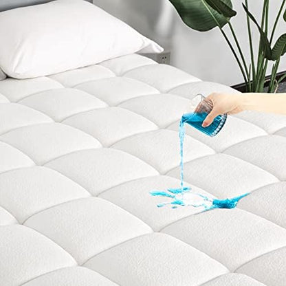 100% Waterproof Mattress Pad Full Size, Quilted Fitted Mattress Protector - Soft Breathable Jacquard Air Fabric - Washable Mattress Cover, Deep Pocket 8"-21", Full