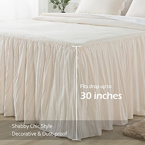  4 Pieces Ruffle Skirt Bedspread Queen With 30 Inches Drop Ruffled Style Coverlet Bedspread With 2 Shams And 1 Area Rug - Shrinkage And Fade Resistant Shabby Chic Bedding Quilt Set, Cream