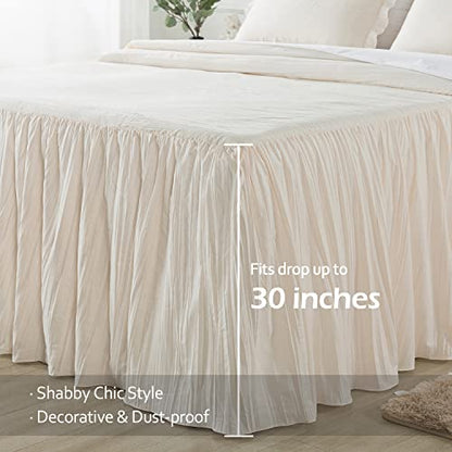  4 Pieces Ruffle Skirt Bedspread Queen With 30 Inches Drop Ruffled Style Coverlet Bedspread With 2 Shams And 1 Area Rug - Shrinkage And Fade Resistant Shabby Chic Bedding Quilt Set, Cream