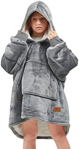  Degrees Of Comfort Wearable Blanket Hoodie For Kids Girls, Sherpa Hooded Blankets Sweatshirt With Pockets, One Size Fits All, Pink, 30x28 Inch