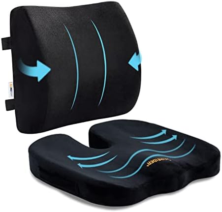  SAIREIDER Comfortable Lumbar Support Pillow For Office Chair, Memory Foam Back Support Pillows For Car、Gaming Chair、 Home Chair, Back Pain Relief Improve Posture, Double Adjustable Straps(Black)