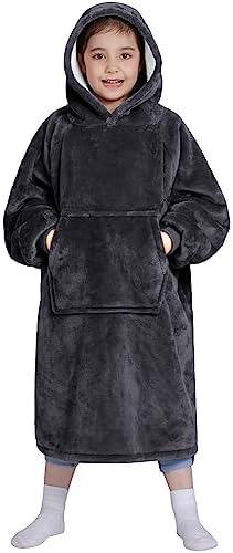  Waitu Wearable Blanket For Kids, Cozy Wearable Blanket Hoodie For Teens Girls And Boys, Warm Blanket Sweatshirt Gift For Teenage, Hoodie Blanket With Sleeves And Giant Pocket - Gray