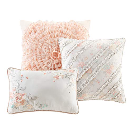  Madison Park 100% Cotton Quilt Set Floral Print, Double Sided Stitching, All Season, Lightweight Coverlet Shabby Chic Bedding Layer, Matching Shams, Full/Queen, Pink 6 Piece