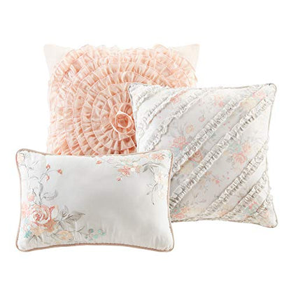  Madison Park 100% Cotton Quilt Set Floral Print, Double Sided Stitching, All Season, Lightweight Coverlet Shabby Chic Bedding Layer, Matching Shams, Full/Queen, Pink 6 Piece