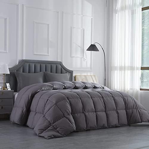  Feather And Down Comforter, Oversized King Comforter 120 X 120, White Extra Large Duvet Insert For All Season, 100% Cotton Cover Down Proof With Corner Tabs