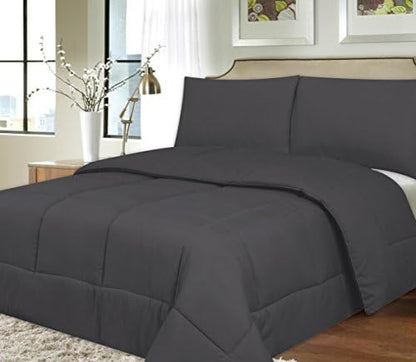  Down Alternative Polyester Comforter Box Stitch Microfiber Bedding - Queen, Navy