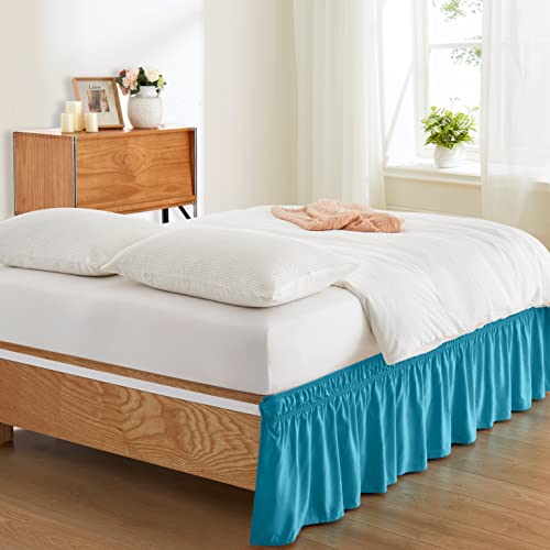  Teal Adjustable Bed Skirt For Full & Queen Size Bed - With 14 Inch Tailored Drop, Wrap Around Bed Skirts With Adjustable Elastic Belt For Easy Fitting - Wrinkle & Fade Resistant