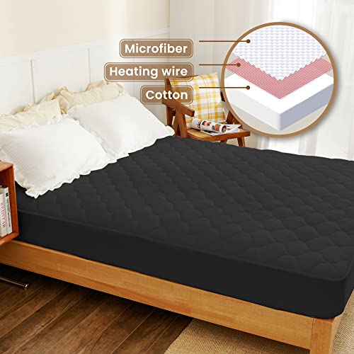 Heated Mattress Pad Queen Size Electric Mattress Pads Black Electric Bed Warmer Fit Up To 21" With 11 Heat Settings Single Controller 9 Hours Auto Shut Off