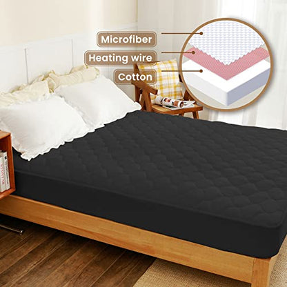  Heated Mattress Pad Queen Size Electric Mattress Pads Black Electric Bed Warmer Fit Up To 21" With 11 Heat Settings Single Controller 9 Hours Auto Shut Off