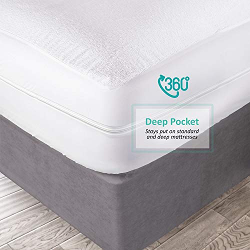  Premium Zippered Mattress Encasement - Water Proof Full Mattress Protector - Cotton Terry Top Fits 15 Inches Deep - Full