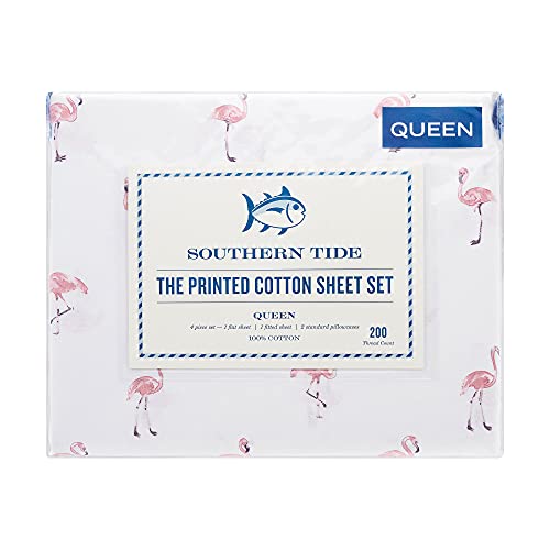  Southern Tide Home Tide Flamingos Cotton Sheet Set Twin White