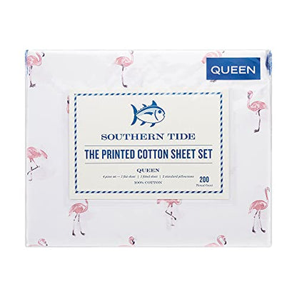  Southern Tide Home Tide Flamingos Cotton Sheet Set Twin White