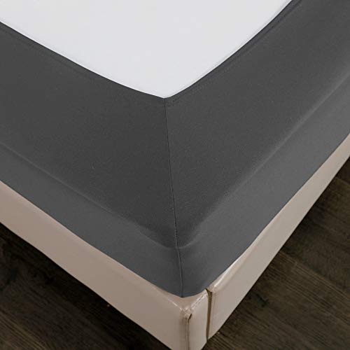  Box Spring Cover - Snug 4 Way Elastic Wrap Around Jersey Knit Alternative For Bed Skirt, Ultra Soft, Wrinkle Free, Queen, Gray