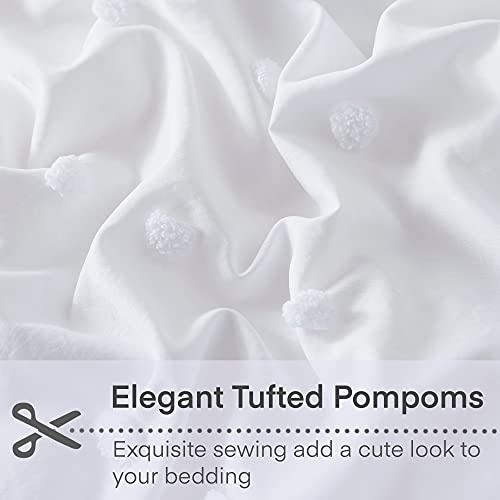  White Tufted Dot Duvet Cover Queen Size (90x90 Inch), 3 Pieces (1 Jacquard Duvet Cover, 2 Pillowcases) All Season Soft Washed Microfiber Duvet Cover Set With Zipper Closure, Corner Ties