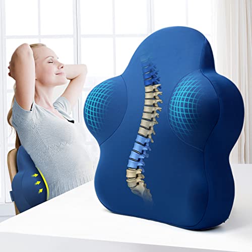  Lumbar Support Pillow For Office Chair, Back Support Pillow For Car, Computer, Gaming Chair, Recliner, Memory Foam Back Cushion For Pain Relief, Improve Posture, Adjustable Straps (Dark Blue)