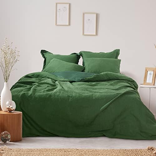  100% Linen Tencel Cooling Duvet Cover Set,Queen Size 5 PCS Eucalyptus Soft Breathable Comforter Cover Set Reversible Bedding Neutral Duvet Covers Button Closure,90"x90" Linen(NO Insert)