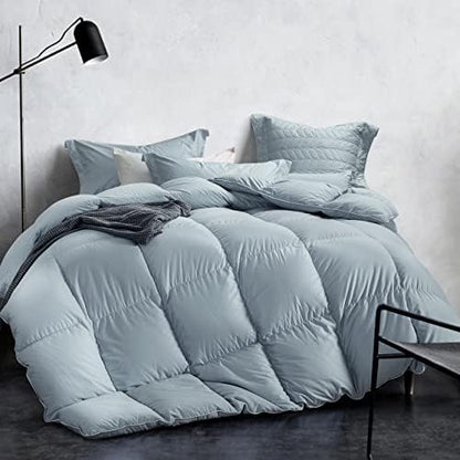  All Season King Size Feathers Down Comforter Duvet Insert, 100% Down-Proof Cover Duvet Insert With 8 Tabs, Light Blue 106x90 Inches