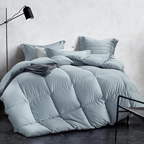  All Season King Size Feathers Down Comforter Duvet Insert, 100% Down-Proof Cover Duvet Insert With 8 Tabs, Light Blue 106x90 Inches