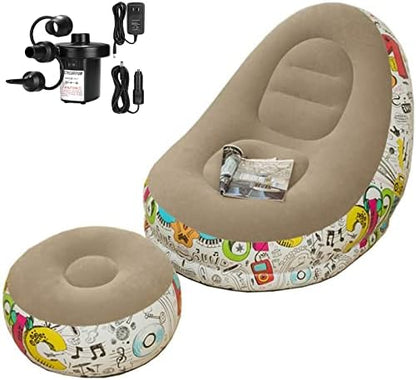  Inflatable Armrest Lounge Chair Couch, Foldable Air Chair Lazy Couch For Gaming Reading Indoor Outdoor, Blue（Air Pump Included）