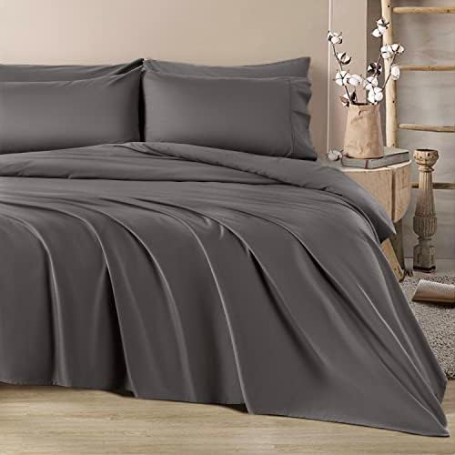  SONORO KATE 1200 Thread Count Cotton Sheets, Luxury 100% Egyptian Cotton Queen Size Sheets, Extra Soft Bed Sheets Sateen Weave With 16" Elasticized Deep Pocket - 4 Piece(Queen,White)