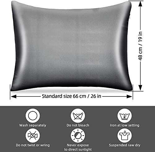  Satin Bed Pillowcase, Both Side Silky Soft Standard Size Satin Pillowcases For Hair And Skin, Bed Pillow Covers With Hidden Zipper, Pillow Protector, Pack Of 1 Piece (Standard, Deep Gray)