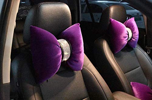  Wersolution Luxury Big Bowknot Car Headrest Pillow Neck Pillow Bling Car Cute Accessories For Womens 1PCS (Purple)