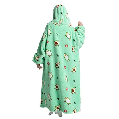  Versized Blanket Hoodie Lengthened Wearable Hooded Blanket Long For Adult Men Women Super Soft Comfortable Warm Flannel Sherpa With Pocket And Sleeves Avocado