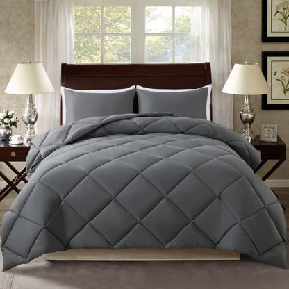  ELNIDO QUEEN 3 Pieces Comforter Set (Full, Purple & Grey) - 1 Reversible Down Alternative Comforter With 2 Pillow Shams - Soft Lightweight Duvet Insert | 82x86 Inch