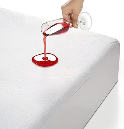  100% Waterproof Mattress Protector Queen, White Queen Mattress Protector, Cotton Terry Queen Mattress Cover, Soft Breathable & Noiseless Bed Cover, Elastic Fitted 8"-20" Deep Pocket - White