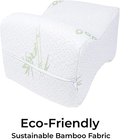  Aholicdeals Orthopedic Bamboo Knee Pillow For Side Sleepers - Sciatica Relief - 100% Memory Foam Leg Pillow Wedge Contour, White, 10 X 8 X 5