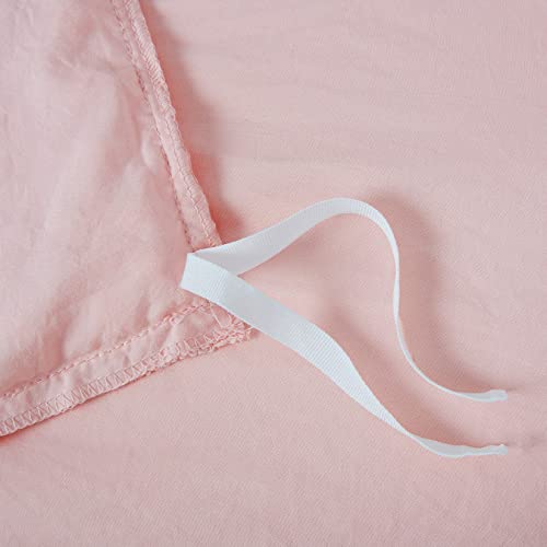  Pink Duvet Cover Queen Size, 3 Pieces Soft Washed Microfiber Duvet Cover Set With Boho Pom Pom Fringe, Pink, 90x90 Inches