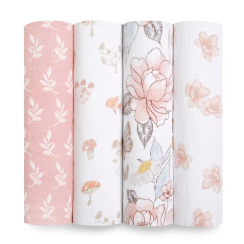  Aden + Anais Swaddle Blanket, Boutique Muslin Blankets For Girls & Boys, Baby Receiving Swaddles, Ideal Newborn & Infant Swaddling Set, Perfect Shower Gifts, 4 Pack, Jungle Jam