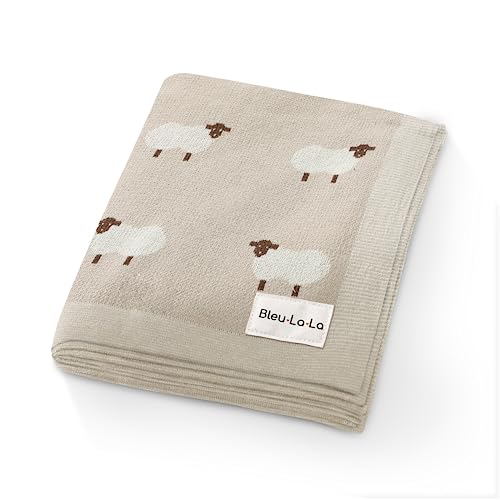  Baby Swaddle Blanket - 100% Luxury Cotton Knit Soft Cozy Lightweight Unisex Receiving Swaddle Crib Stroller Quilt Blanket For Shower Gift Registry For Newborns Infants Toddlers (Sheep - Khaki)