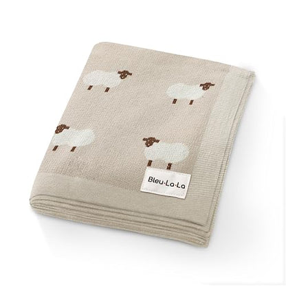  Baby Swaddle Blanket - 100% Luxury Cotton Knit Soft Cozy Lightweight Unisex Receiving Swaddle Crib Stroller Quilt Blanket For Shower Gift Registry For Newborns Infants Toddlers (Sheep - Khaki)