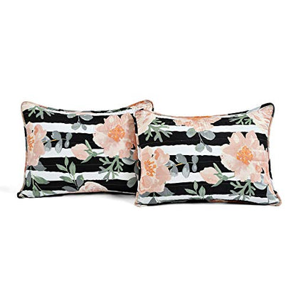  Lush Decor Amara Watercolor Rose 5 Piece Quilt Set, Black & Dusty Rose, King