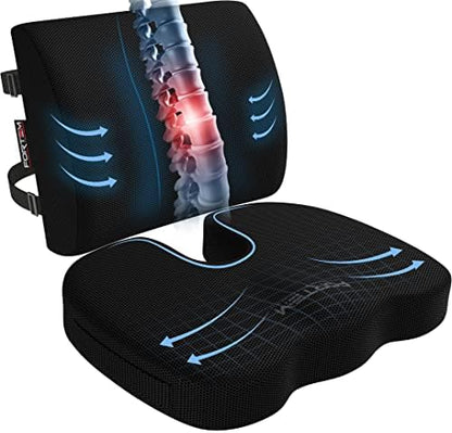  FORTEM Chair Cushion/Seat Cushion For Office, Lumbar Support For Chair, Car, Back Support Memory Foam Pillow Washable Cover (Black, Velour)