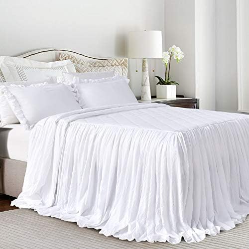  Ueen's House Ruffle Skirt Bedspread French Country Bedspread White King Size 3 Piece Set