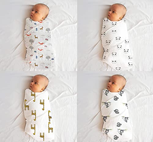 100% Muslin Swaddle Blankets,Baby Swaddling Blankets For New Born, Baby Receiving Blankets Unisex, Soft, Warm And Cosy Baby Blankets Pack Of 4, Size 47 X 47 Inches,Gift For New Mom Jungle Jam