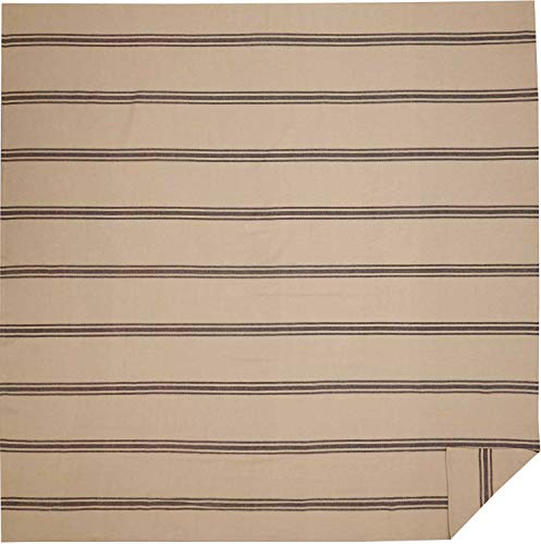  Mill House Stripe Black Queen Coverlet Bedspread, 94" L X 94" W, Oversized Woven Blanket, Farmhouse Primitive Grain Sack Stripe Bedding, Beige & Black