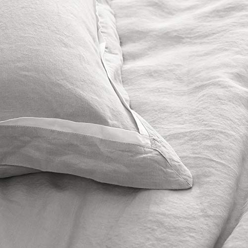  Simple&Opulence 100% Linen Duvet Cover Set Comforter King Size (104" X 92")-3pcs French Washed Flax Textured Soft Bedding With Striped Detail, 1 Duvet Cover And 2 Pillowcases (Grey)