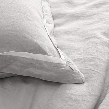  Simple&Opulence 100% Linen Duvet Cover Set Comforter King Size (104" X 92")-3pcs French Washed Flax Textured Soft Bedding With Striped Detail, 1 Duvet Cover And 2 Pillowcases (Grey)