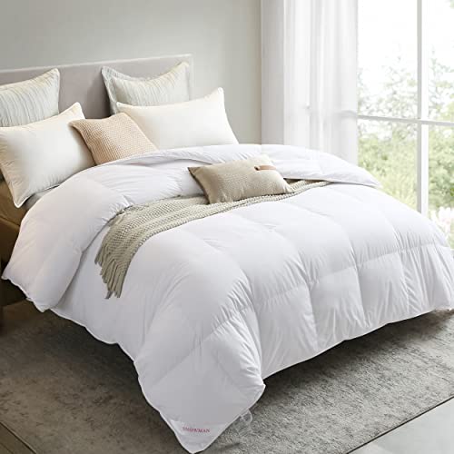  SNOWMAN Fluffy Down Comforter, Queen Size Duvet Insert With Durable Tactile Fabric Shell, 8 Duvet Ties And 3D Baffle Box Stitching, Pleasant To Touch And Easy To Care (Queen, 90x90 Inches)