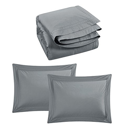  Asabolaj Triomphe Collection 3 Pieces Do Not Include Filling Grey Color King Size Duvet Cover Set 100% Egyptian Cotton Sateen 400 Thread Count Luxury Handcraft(Grey,King)