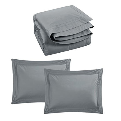  Asabolaj Triomphe Collection 3 Pieces Do Not Include Filling Grey Color King Size Duvet Cover Set 100% Egyptian Cotton Sateen 400 Thread Count Luxury Handcraft(Grey,King)