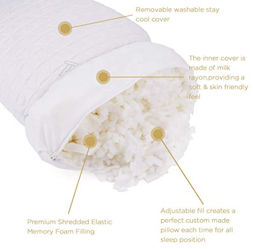  Tebery Shredded Memory Foam Travel Pillow With Bamboo Derived Viscose Rayon Cover Adjustable Compressible Camping Pillow With Stuff Sack Great For Backpacking, Airplane Or Car Travel - 14" X 19"