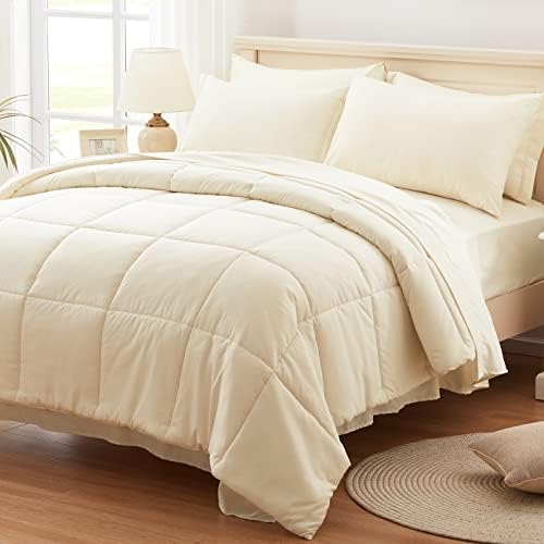  Anluoer Queen Size Bed In A Bag 7 Pieces, Sage Green Bed Comforter Set With Comforter And Sheets, All Season Bedding Sets With 1 Comforter, 2 Pillow Shams, 2 Pillowcases, 1 Flat Sheet,1 Fitted Sheet