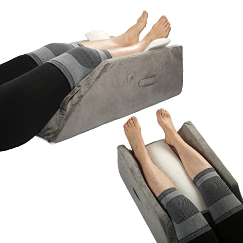  WDBBYL Elevation Wedge Pillow For Double Legs,Wide U-Shaped Groove Design With Etra Insert Pad,Ankle Knee Support Cushion For Injure,Foot Rest,Edema Reduce,3 Handles,Washable Velour Cover,Deep Gray