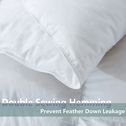  White Feather Down Comforter Queen Size-Luxurious Warmth Hotel Collection Comforter,100% Cotton Cover-All Season Duvet Insert With Corner Tabs-Queen Size 90x90 Inch