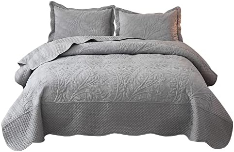  MarCielo 3-Piece 100% Cotton Oversized Bedspread Set Coverlet Set Lightweight Quilt Set Embroidery Farmhouse Bedding Set (Natural Beige, King (118"x106"))