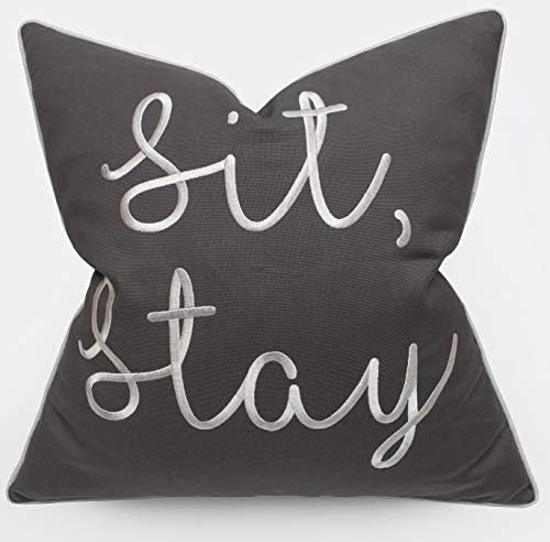 EURASIA DECOR You Me & Dogs Quote Embroidered Decorative Square Accent Throw Pillow Cover - Gifts For Dog Lover, Pet Lover, Home - 18x18 Inches, Grey